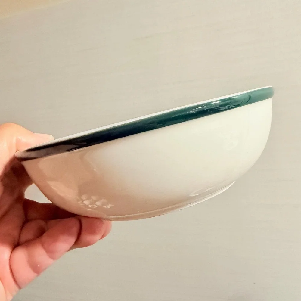 4 VTG Green Rim Stoneware Soup Bowls Coordinates with China Pearl Apple Casuals